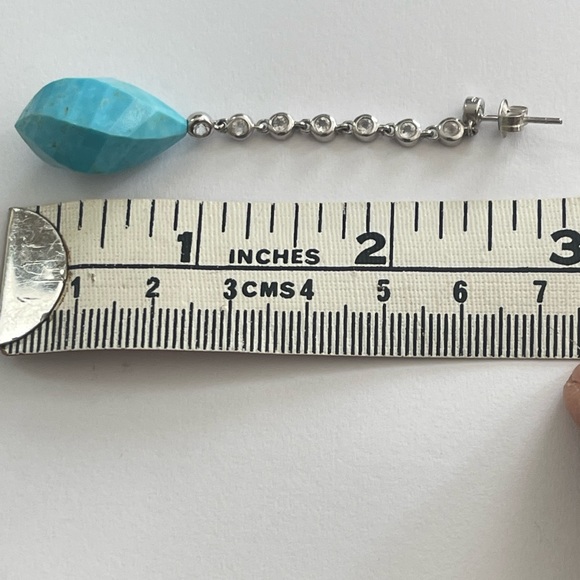 Carved turquoise howlite cz solid sterling silver drop earrings - Picture 6 of 6